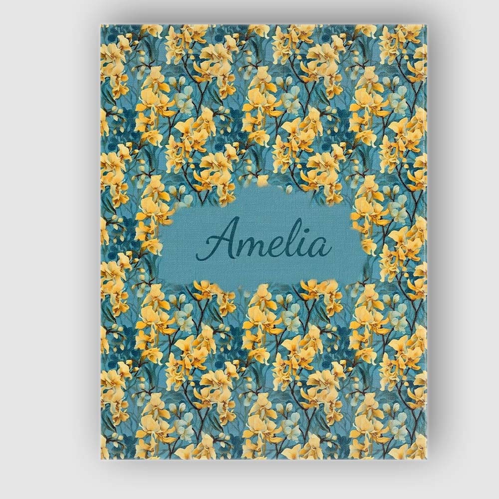 Personalised Name Golden Yellow Floral Custom  Modern Room Accent Elegant Feature Canvas Wall Art Print Decor Picture Ready to Hang