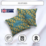 Custom Name Golden Yellow Floral Botanical Blue Seamless Pattern Square Filled Cushion Throw Pillow Sofa Bed Home Decor Zip Washable UK Made