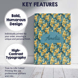 Personalised Name Golden Yellow Floral Custom  Modern Room Accent Elegant Feature Canvas Wall Art Print Decor Picture Ready to Hang
