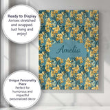 Personalised Name Golden Yellow Floral Custom  Modern Room Accent Elegant Feature Canvas Wall Art Print Decor Picture Ready to Hang
