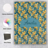 Personalised Name Golden Yellow Floral Custom  Modern Room Accent Elegant Feature Canvas Wall Art Print Decor Picture Ready to Hang