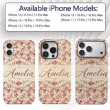 Elegant Red Orchid Floral Vintage Beige Seamless Custom Name Protective Phone Case Mobile Cover Durable Everyday Smartphone Shock Resistant