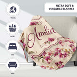 Pink Orchid Branch Vintage Neutral Seamless Pattern Name Cute  Personalised Custom Name Super Soft Fleece Blanket Bed Sofa Throw