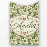Green Orchid Floral Garden Natural Seamless Pattern Name Cute  Personalised Custom Name Super Soft Fleece Blanket Bed Sofa Throw