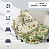 Green Orchid Floral Garden Natural Seamless Pattern Name Cute  Personalised Custom Name Super Soft Fleece Blanket Bed Sofa Throw