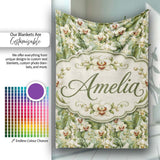Green Orchid Floral Garden Natural Seamless Pattern Name Cute  Personalised Custom Name Super Soft Fleece Blanket Bed Sofa Throw