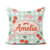 Custom Name Cherry Fruit Gingham Picnic Check Seamless Pattern Square Filled Cushion Throw Pillow Sofa Bed Home Decor Zip Washable UK Made