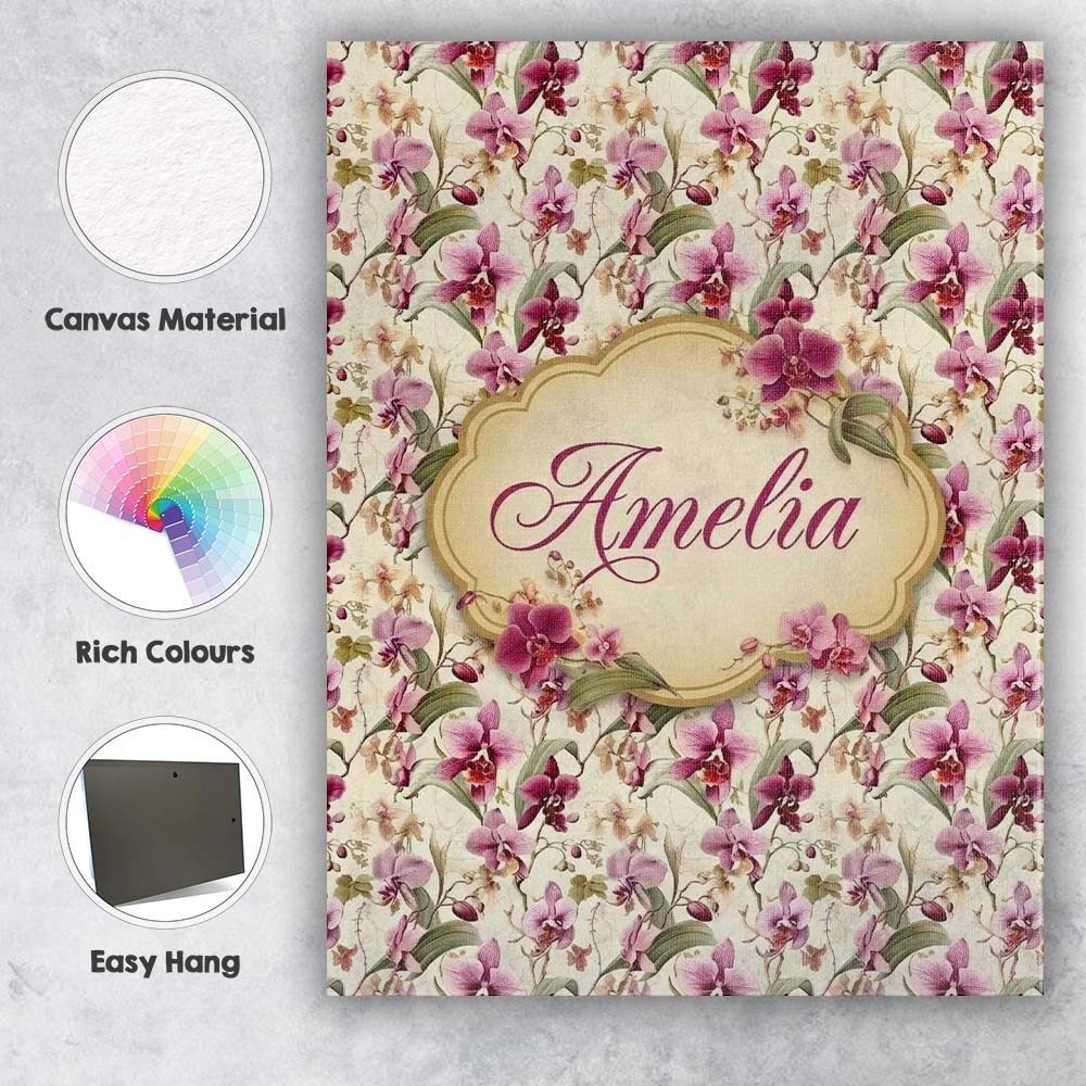 Personalised Name Blush Pink Orchid Floral Custom  Unique Gift Idea Elegant Feature Canvas Wall Art Print Decor Picture Ready to Hang