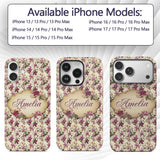 Blush Pink Orchid Floral Vintage Garden Seamless Custom Name Protective Phone Case Mobile Cover Durable Everyday Smartphone Shock Resistant