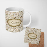 Personalized Custom Name Elegant White Orchid Floral Vintage Seamless Pattern Name Cute 11oz Ceramic Coffee Tea Mug White Large Handle