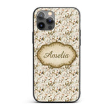 Elegant White Orchid Floral Vintage Seamless Custom Name Protective Phone Case Mobile Cover Durable Everyday Smartphone Shock Resistant