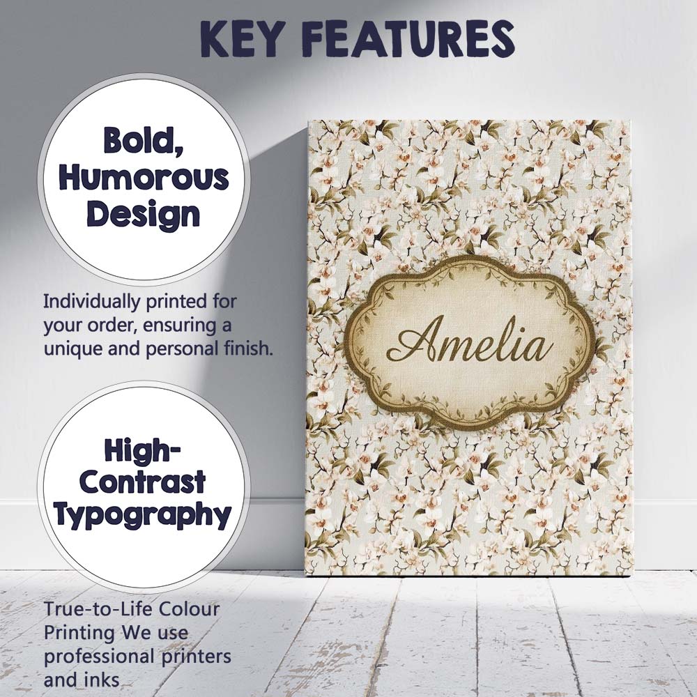 Personalised Name Elegant White Orchid Custom  Unique Gift Idea Modern Room Accent Canvas Wall Art Print Decor Picture Ready to Hang