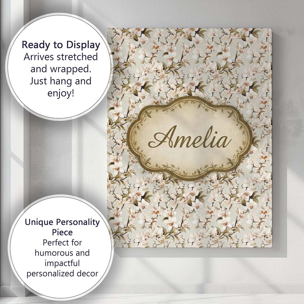 Personalised Name Elegant White Orchid Custom  Unique Gift Idea Modern Room Accent Canvas Wall Art Print Decor Picture Ready to Hang