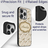 Elegant White Orchid Floral Vintage Seamless Custom Name Protective Phone Case Mobile Cover Durable Everyday Smartphone Shock Resistant