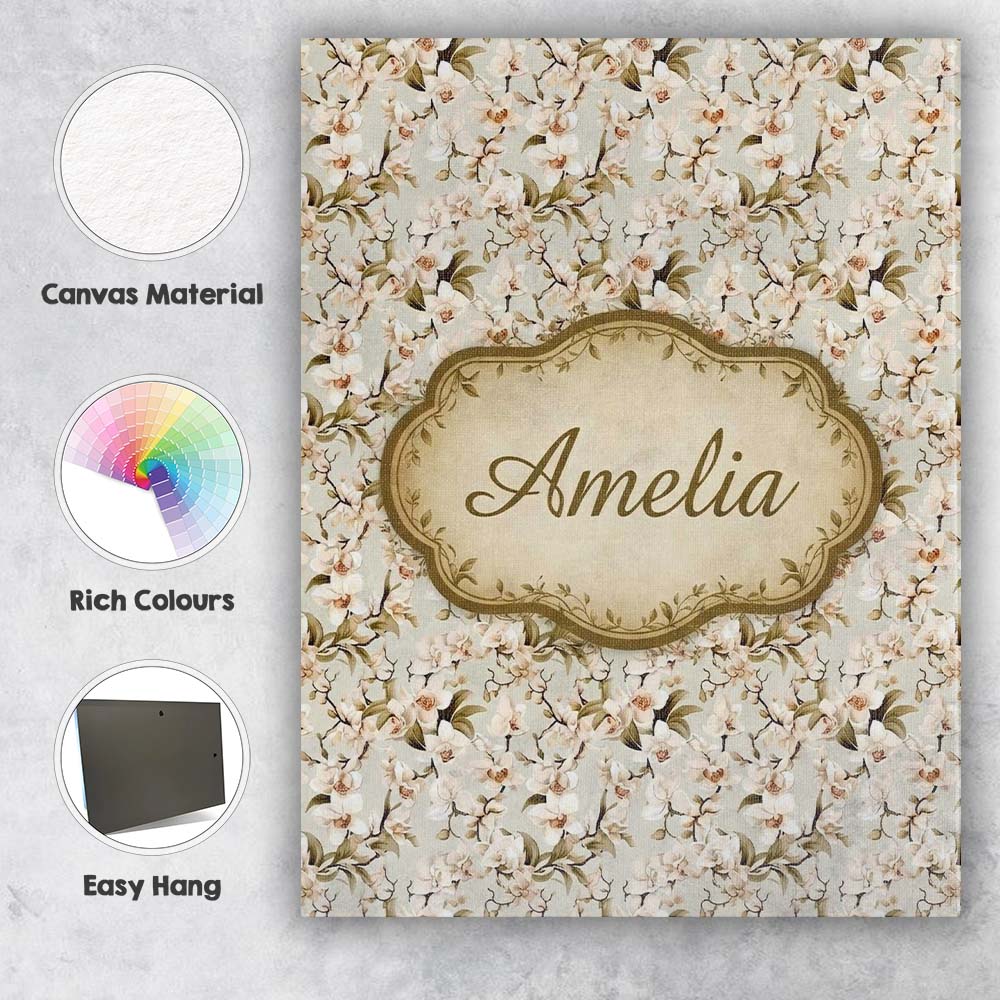 Personalised Name Elegant White Orchid Custom  Unique Gift Idea Modern Room Accent Canvas Wall Art Print Decor Picture Ready to Hang