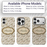 Elegant White Orchid Floral Vintage Seamless Custom Name Protective Phone Case Mobile Cover Durable Everyday Smartphone Shock Resistant