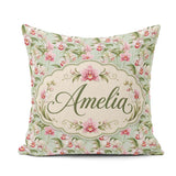 Custom Name Soft Pink Orchid Garden Botanical Seamless Name Cute Square Filled Cushion Throw Pillow Sofa Bed Home Decor Zip Washable UK Made