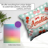 Custom Name Cherry Fruit Gingham Picnic Check Seamless Pattern Square Filled Cushion Throw Pillow Sofa Bed Home Decor Zip Washable UK Made