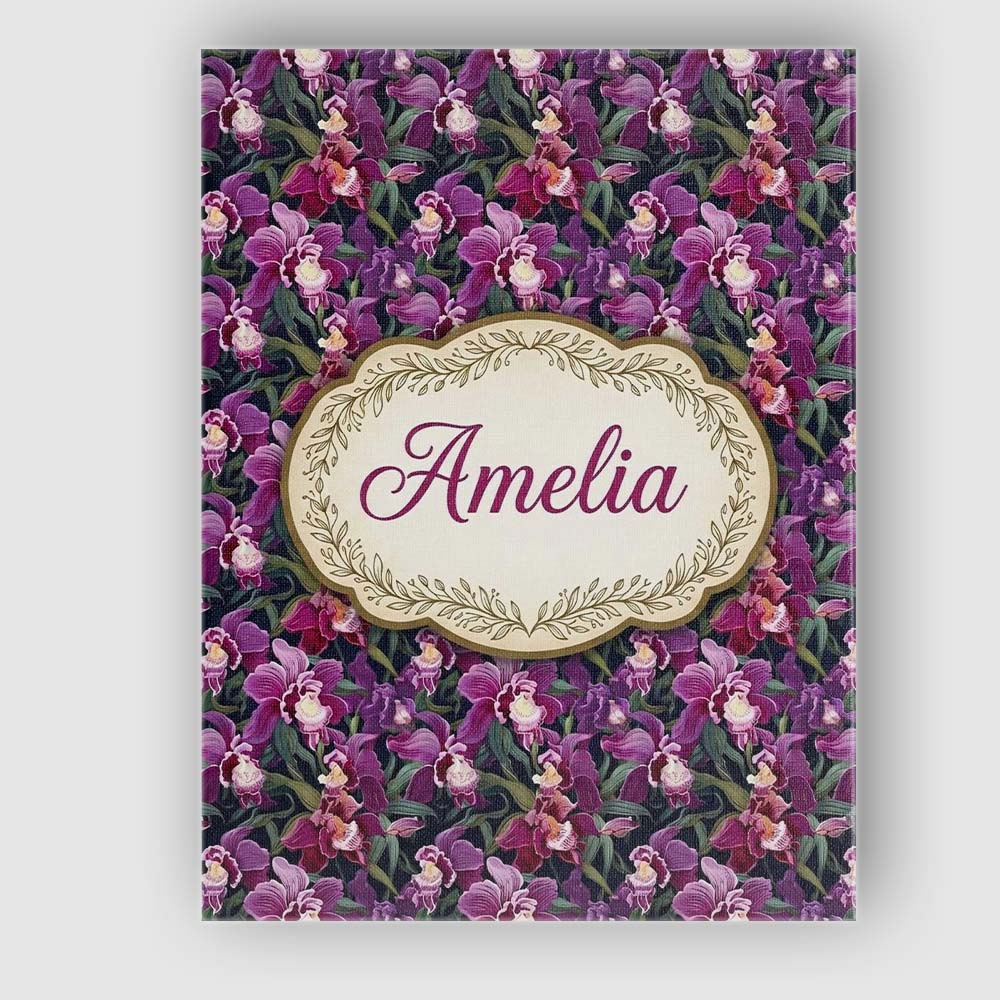 Personalised Name Deep Purple Orchid Floral Custom  Bespoke Interior Contemporary Canvas Wall Art Print Decor Picture Ready to Hang