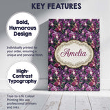 Personalised Name Deep Purple Orchid Floral Custom  Bespoke Interior Contemporary Canvas Wall Art Print Decor Picture Ready to Hang
