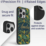 Textured Tropical Palm Leaves Artistic Seamless Custom Name Protective Phone Case Mobile Cover Durable Everyday Smartphone Shock Resistant