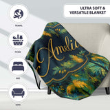 Textured Tropical Palm Leaves Artistic Seamless Pattern Name Cute  Personalised Custom Name Super Soft Fleece Blanket Bed Sofa Throw