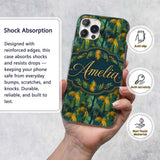 Textured Tropical Palm Leaves Artistic Seamless Custom Name Protective Phone Case Mobile Cover Durable Everyday Smartphone Shock Resistant