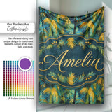 Textured Tropical Palm Leaves Artistic Seamless Pattern Name Cute  Personalised Custom Name Super Soft Fleece Blanket Bed Sofa Throw