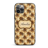 Classic Brown Palm Tree Vintage Coastal Seamless Custom Name Protective Phone Case Mobile Cover Durable Everyday Smartphone Shock Resistant