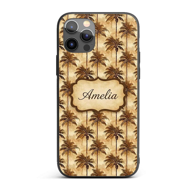 Classic Brown Palm Tree Vintage Coastal Seamless Custom Name Protective Phone Case Mobile Cover Durable Everyday Smartphone Shock Resistant