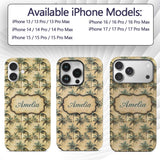 Soft Green Tropical Palm Tree Vintage Seamless Custom Name Protective Phone Case Mobile Cover Durable Everyday Smartphone Shock Resistant