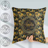 Custom Name Golden Tropical Palm Bold Artistic Pattern Name Cute Square Filled Cushion Throw Pillow Sofa Bed Home Decor Zip Washable UK Made