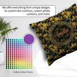 Custom Name Golden Tropical Palm Bold Artistic Pattern Name Cute Square Filled Cushion Throw Pillow Sofa Bed Home Decor Zip Washable UK Made
