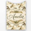 Vintage Beige Palm Leaves Tropical Seamless Pattern Name Cute  Personalised Custom Name Super Soft Fleece Blanket Bed Sofa Throw