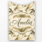 Vintage Beige Palm Leaves Tropical Seamless Pattern Name Cute  Personalised Custom Name Super Soft Fleece Blanket Bed Sofa Throw