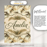 Vintage Beige Palm Leaves Tropical Seamless Pattern Name Cute  Personalised Custom Name Super Soft Fleece Blanket Bed Sofa Throw