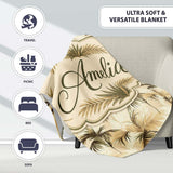 Vintage Beige Palm Leaves Tropical Seamless Pattern Name Cute  Personalised Custom Name Super Soft Fleece Blanket Bed Sofa Throw
