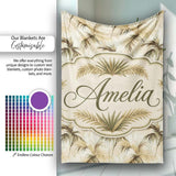 Vintage Beige Palm Leaves Tropical Seamless Pattern Name Cute  Personalised Custom Name Super Soft Fleece Blanket Bed Sofa Throw