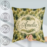 Custom Name Lush Tropical Palm Jungle Seamless Pattern Name Cute Square Filled Cushion Throw Pillow Sofa Bed Home Decor Zip Washable UK Made