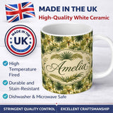 Personalized Custom Name Lush Green Tropical Palm Jungle Seamless Pattern Name Cute Unique 11oz Ceramic Coffee Tea Mug White Large Handle
