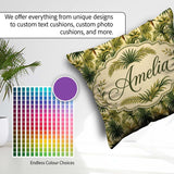 Custom Name Lush Tropical Palm Jungle Seamless Pattern Name Cute Square Filled Cushion Throw Pillow Sofa Bed Home Decor Zip Washable UK Made