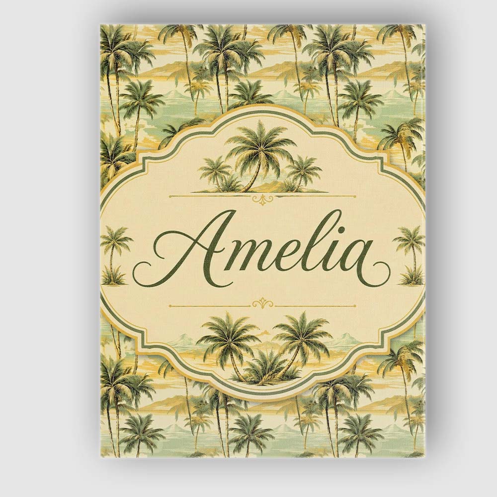 Personalised Name Tropical Island Palm Custom  Modern Room Accent Elegant Feature Canvas Wall Art Print Decor Picture Ready to Hang