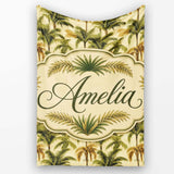 Classic Palm Tree Botanical Vintage Seamless Pattern Name Cute  Personalised Custom Name Super Soft Fleece Blanket Bed Sofa Throw