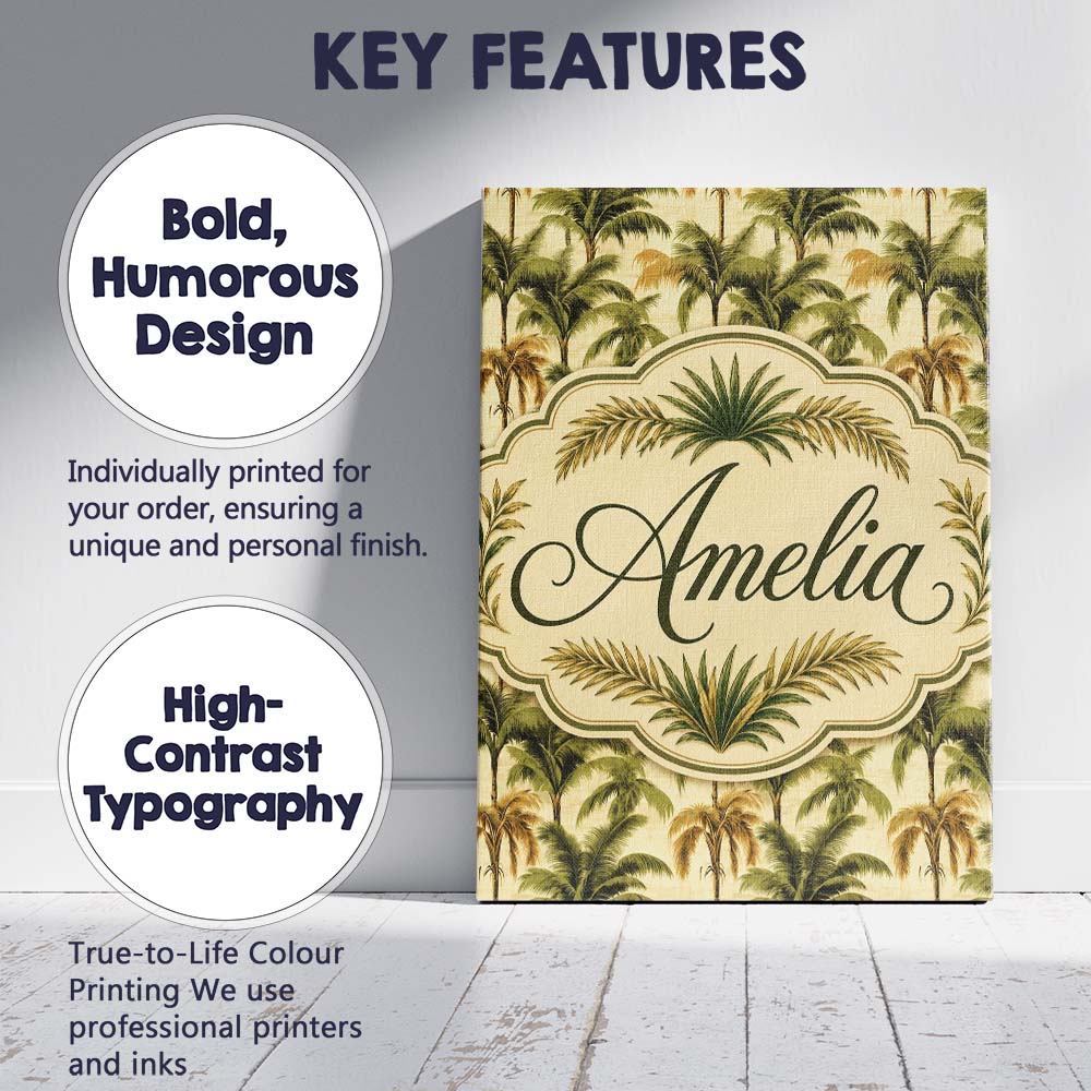Personalised Name Classic Palm Tree Botanical Custom Unique Gift Idea Modern Room Accent Canvas Wall Art Print Decor Picture Ready to Hang