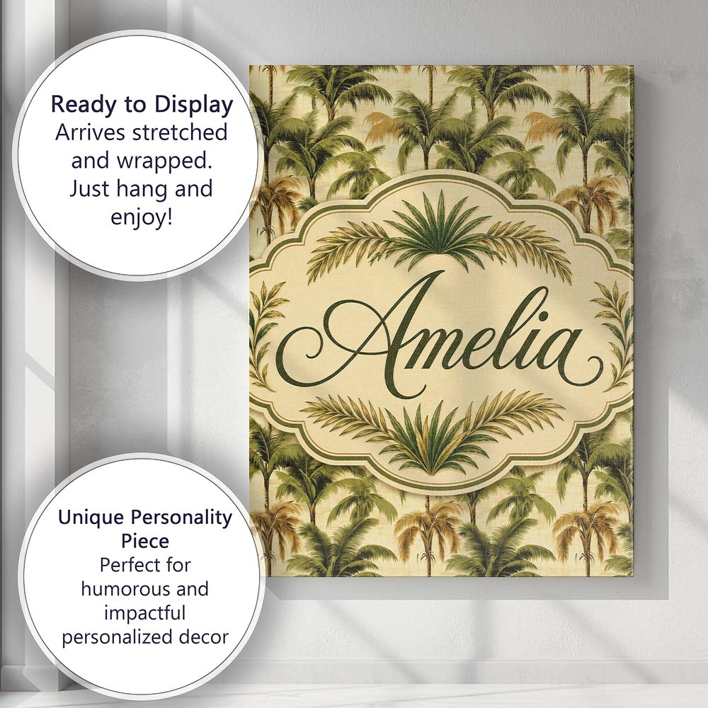 Personalised Name Classic Palm Tree Botanical Custom Unique Gift Idea Modern Room Accent Canvas Wall Art Print Decor Picture Ready to Hang