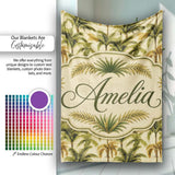 Classic Palm Tree Botanical Vintage Seamless Pattern Name Cute  Personalised Custom Name Super Soft Fleece Blanket Bed Sofa Throw