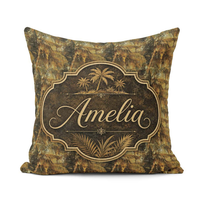 Custom Name Abstract Grunge Palm Tree Tropical Pattern Name Cute Square Filled Cushion Throw Pillow Sofa Bed Home Decor Zip Washable UK Made