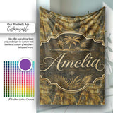 Abstract Grunge Palm Tree Tropical Seamless Pattern Name Cute  Personalised Custom Name Super Soft Fleece Blanket Bed Sofa Throw