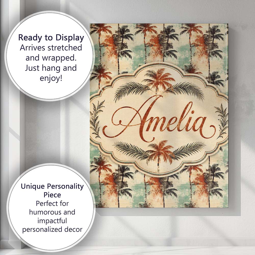 Personalised Name Artistic Palm Tree Custom Premium Decorative Design Modern Room Accent Canvas Wall Art Print Decor Picture Ready to Hang