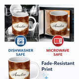 Personalized Custom Name Brown Crocodile Leather Texture Pattern Charming Kitchen Decor 11oz Ceramic Coffee Tea Mug White Large Handle